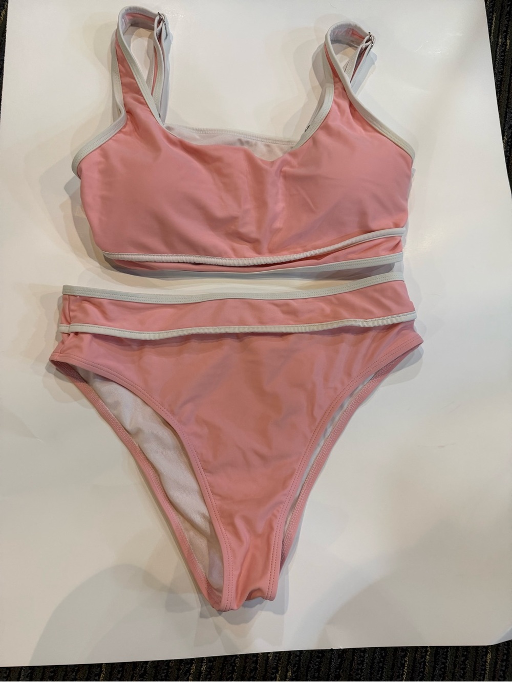 Classic Pink Two-Piece Swim Set with Contrast Trim - Picture 1 of 1
